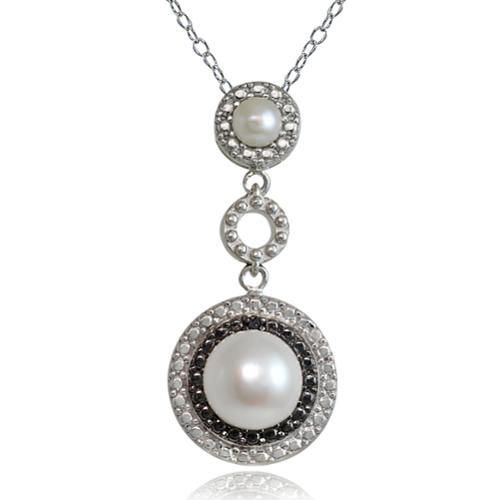Pearl sheep pendant black beads long necklace UK Seller 